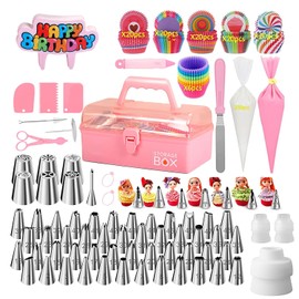 Juego de herramientas para decorar pasteles 284 piezas, con 61 Boquillas de Acero Inoxidable, Caja de Almacenamiento, Moldes para Cupcakes, Juego Profesional para Hornear para Principiantes