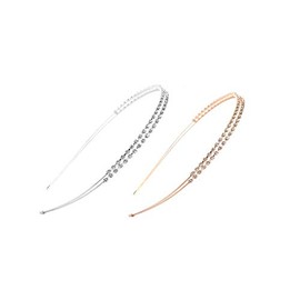2Pcs Rhinestone Headbands Double Row Hair Bands Clips Headwear Hair Accessories for Women Girls(Gold + Silver)