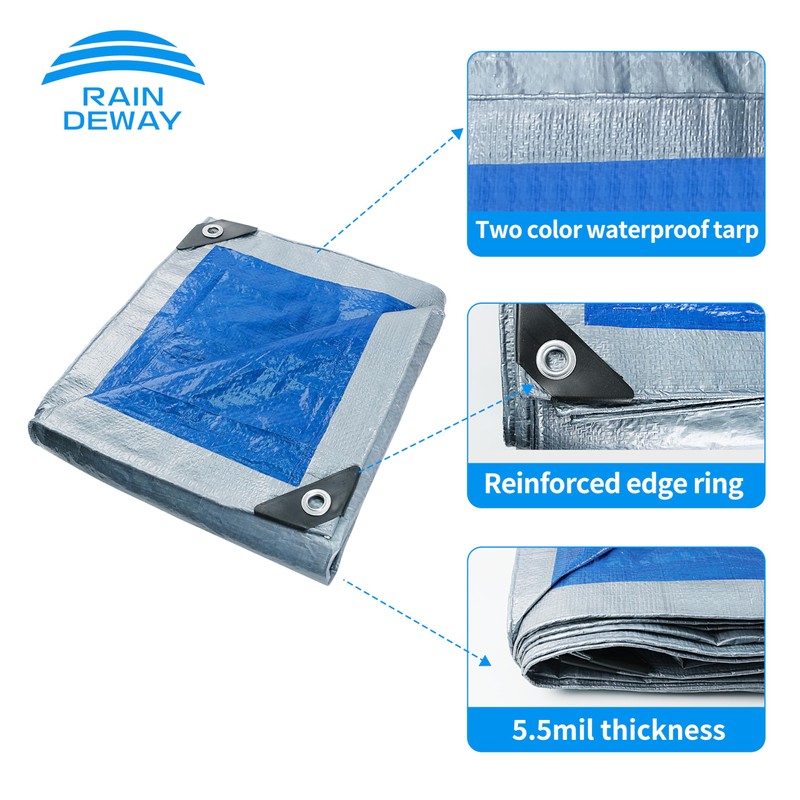 RAINDEWAY Tarps 9x9 Feet, 5.5 Mil - Multipurpose Waterproof Poly