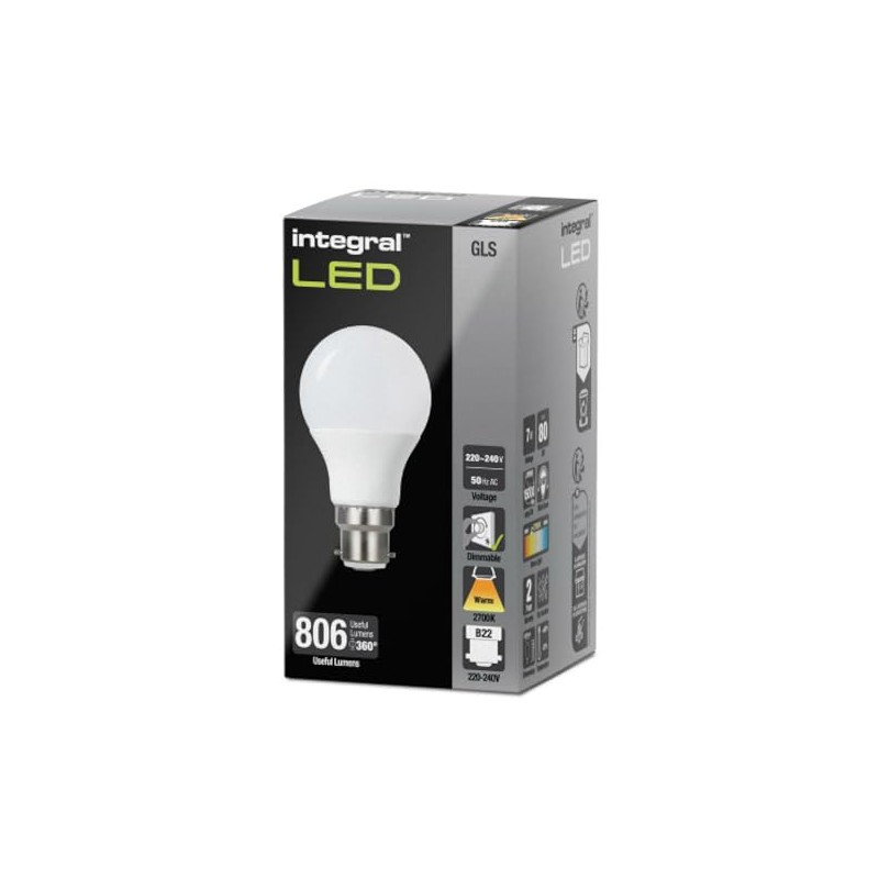 Integral LED GLS B22 806LM 9.5W EQ. to 60W 2700K