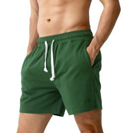 Arjen Kroos Men's Sweat Cotton Shorts 5 Inch Running Shorts with Zipper Pockets,Army green-ak2218,Large