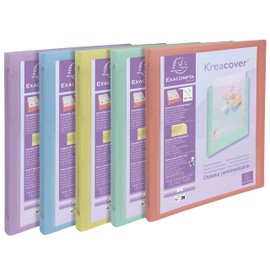 Exacompta - Ref. 51279E - 1 Set of 5 Kreacover Pastel Flexible Binders in Translucent Polypropylene - 4 Round Rings Diam 15 mm - External Size 32 x 25 cm
