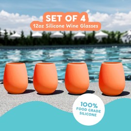 Sili Wraps Unbreakable Silicone Wine Glasses - Set of 4- BPA-Free, Swirls (Sunset Orange)