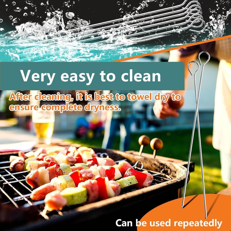 20 PCS 30 cm Stainless Steel Kebab BBQ Skewers Barbecue