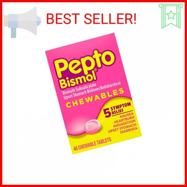 Pepto Bismol Chewable Tablets for Nausea, Heartburn, Indigestion, Upset Stomach,
