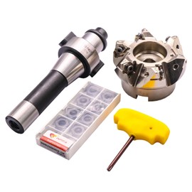 3.15"/80mm Cutting Diameter 6 Flute Indexable CNC Face End Mill Shell Cutter MFWN90 80-27-6T, Shank Face End Mill Arbor R8-FMB27 7/16-20 with 10Pcs WNMU080608 Carbide Inserts and T15 Wrench