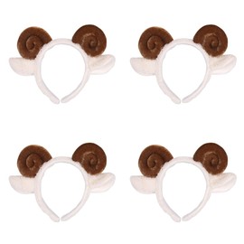 POPETPOP Plush Animal Headbands - 4pcs Spiral Hair Ties Sheep Hair Bands Sheep Horn Ear Headband Cartoon Animal Headband Womens Headbands for Cosplay Women Hair Hoop Party Favors (Coffee)