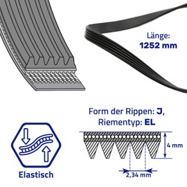 V-belt washing machine Poly-V EL1252 J5 V-ribbed belt for Bosch for Siemens 439491 354131 Monteral