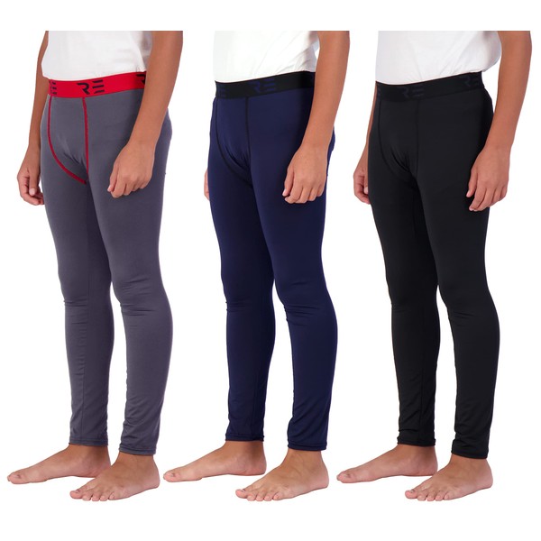 Real Essentials Boy's Compression Leggings | Athletic Base Layer Pants