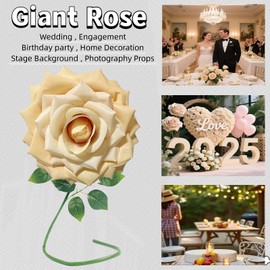 1 PCS 42-inch Giant Rose Large Decorative Flower, Wedding Window Display Background Decoration Rose, Valentine's Day （Champagne）