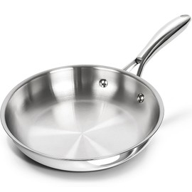 MICHELANGELO Stainless Steel 8 inch Frying Pan, Small Skillet with Triply Base, Stainless Steel Pan with Ergonomic Handle, Induction Compatible