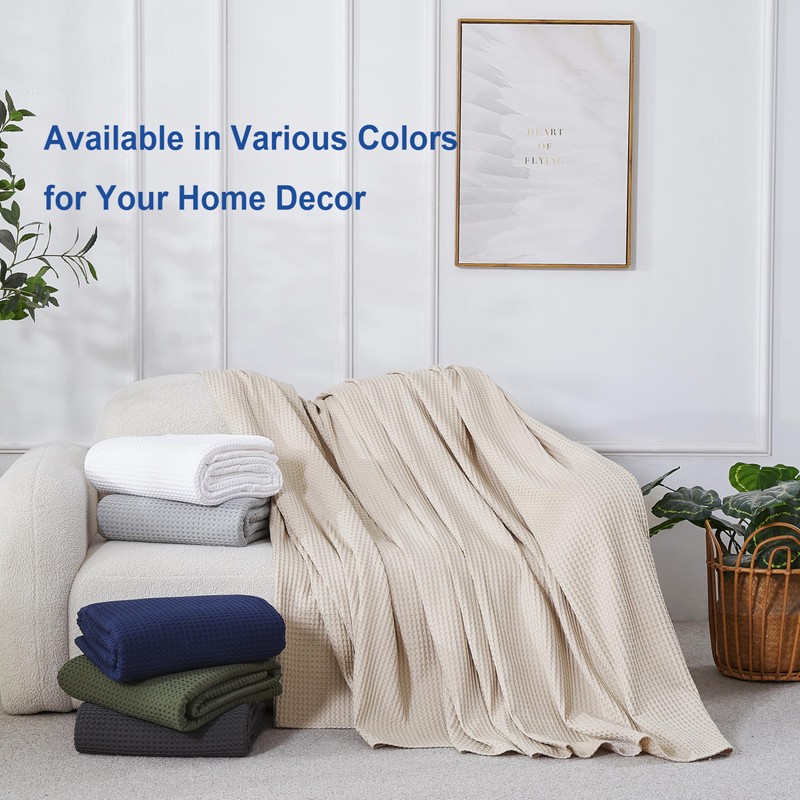 100% Egyptian Cotton Waffle Weave Blanket Full Size for Bed,