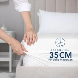 Dreamzie Fitted Sheet 200 x 200 cm - 35 cm Deep Pocket - 100% Microfibre Bed Sheet - White, Tested for Harmful Substances (Oeko Tex), Bed Sheet with Elastic Band