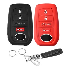QBUC 2pcs for Toyota Key Fob Cover Tacoma Prius Venza Corolla Crown Sequoia Tundra Grand Highlander RAV4 Prime，4 Buttons Remote for Toyota Key Protection Case Key Chain Car (Red)