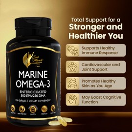 Cocó March N.M.D Marine Omega-3 - HIGH Potency 500 mg EPA / 250 mg DHA Enteric Coated, No Fishy Aftertaste, Gluten Free, Dairy Free, Paleo Friendly, Keto Friendly, GMO Free - 3 Months Supply