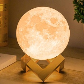 Methun Methun 3D Moon Lamp LED Night Light, Mother's Day Mood Lighting with Touch Control Brightness for Home Dcor, Bedroom, Gifts for Women Kids Birthday - White & Yellow (4.7 inches)