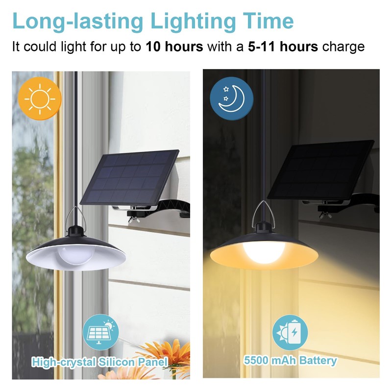 Solar Pendant Lights Outdoor IP65 Waterproof, 4 Heads Solar Powered