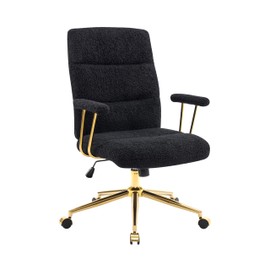 Elegant Black and Gold Office Chair with Textured Boucle Fabric, Modern Desk Chair with Padded Seat, Height Adjustable with Durable Gold Base