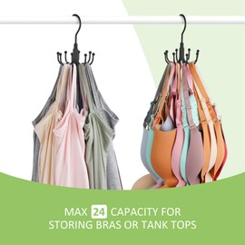 Metal Carrier Top Hanger Bra Organiser, Rotating Space Saving Hanger, Can Hold Up To 24 Pieces, Wardrobe Organiser, Black, Pack of 1