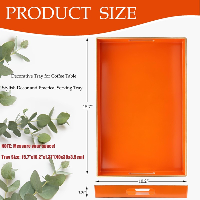 Spsyrine Orange Decorative Serving Tray with Handles, Elegant Plastic Coffee