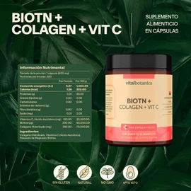 VitalBotanics Biotina & Colágeno Hidrolizado (200 Cápsulas) - Suplemento Multivitamínico con Vitamina C para Hombre y Mujer