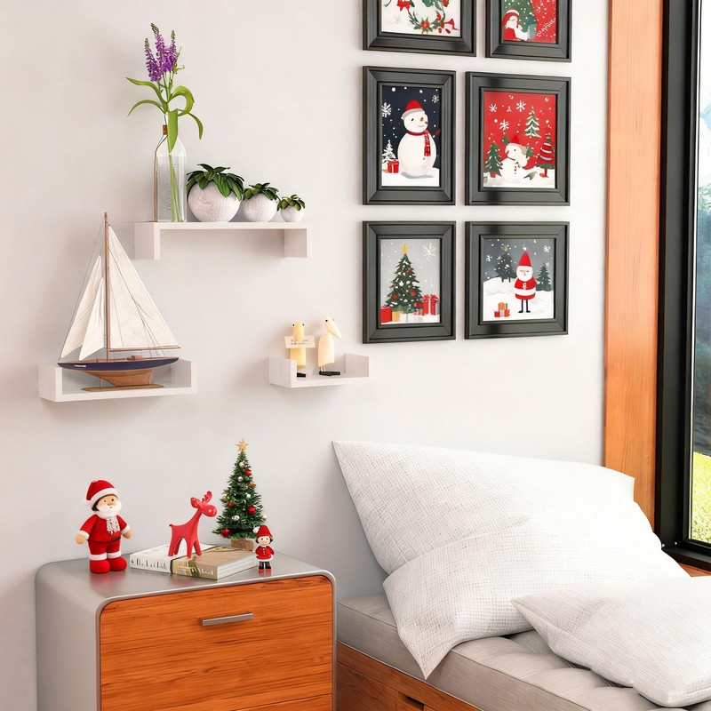 SRIWATANA Floating Shelves Wall Mounted, Solid Wood Wall Shelves, White