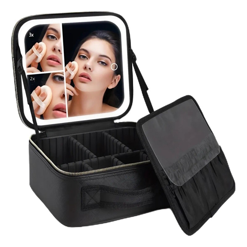 Maletin Estuche De Maquillaje Con Espejo Y Luz Led 3