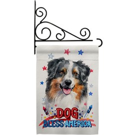 Breeze Decor Patriotic Australian Shepherd Garden Flag-Set Wall Holder Dog Puppy Spoiled Paw Canine Fur Pet Nature Farm Animal Creature House Banner Small Yard Gift Double-Sided, Made in USA
