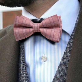 YOHOWA Pink Bow Ties for Men Cotton Linen Pre-tied Bow Tie Set with Handkerchief Cufflinks Party Wedding Prom