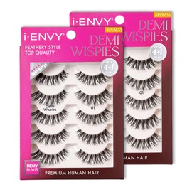 i-ENVY 10 Pairs Demi Wispies False Lashes (2 Pack), Premium Quality 100% Human Hair, Fluffy Feathered Eyelashes With Volume & Curl, Natural Look, Lightweight, Comfortable, Reusable for Everyday Wear