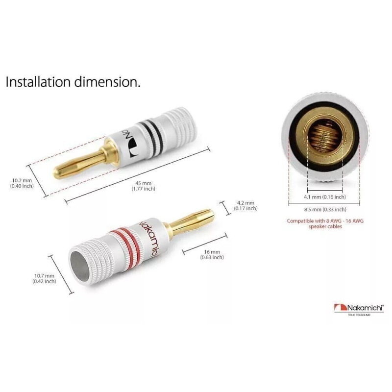 Nakami 4pcs 24k Gold Plated 4mm Banana Plug Cable Audio