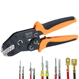 Noxtren 5-in-1 Wire Crimping Tool, AWG 28–16 Ratcheting Crimper for Non-Insulated Open Barrel Terminals – Fits Deutsch, Delphi, AMP, JST, Dupont, Molex, TE & More Automotive Wire Connectors