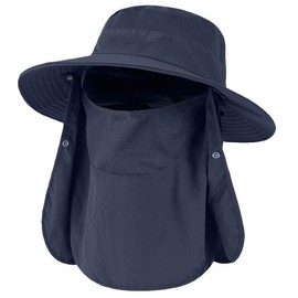 H HOME-MART UPF50+ Sun Hat Wide Brim Fishing Hat with Removable Neck Flap & Face Cover for Men & Women, UV Sun Protection Sun Hat for Outdoor (AU, Alpha, One Size, Standard, Navy Blue)
