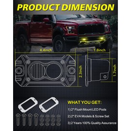 Yellow Flush Mount LED Pods, AKD Part CREE LED Flush Bumper Fog Lights 40W Spot Flood Combo Offroad Driving Lights Yellow Flush Mount LED Chase Light Pods for Trucks Pickup SUV UTV ATV