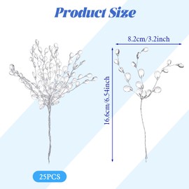 CIATBYYJ 25Pcs Acrylic Crystal Flower Branches, Artificial Bead Drop Bouquet Picks, Glitter Floral Acrylic Stems for Wedding, Christmas, Thanksgiving, Home & Office Decoration(White)