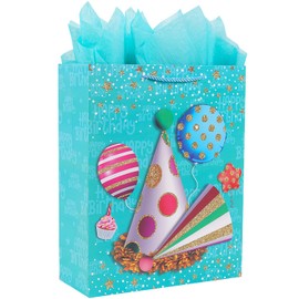 Elephant-package 16.3" Extra Large Gift Bags with Tissue Papers for Kids Birthday Party Bags (Turquoise)