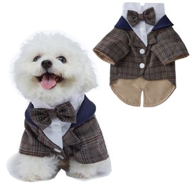 BT Bear Small Dog Tuxedo, Dog Wedding Suit Puppy Formal Shirt, Dog Suit Formal Tuxedo with Black Bow Tie Small Medium Dogs Outfit for Party Birthday Festiva,Brown S