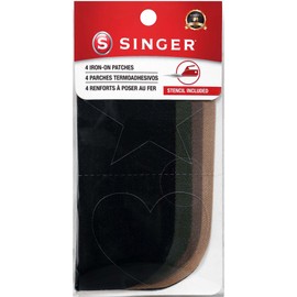 SINGER Fabric Iron-On Patches Khaki Uniform Set with Stencil, Set of 4