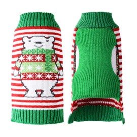 TENGZHI Pet Dog Christmas Sweater Embroidered Reindeer Elf Clown Turtleneck Dog Ugly Sweaters Jumper For Small Medium Large Dogs,Knitwear Winter Puppy Cat Xmas Clothes Costume (Small, Striped Bear)