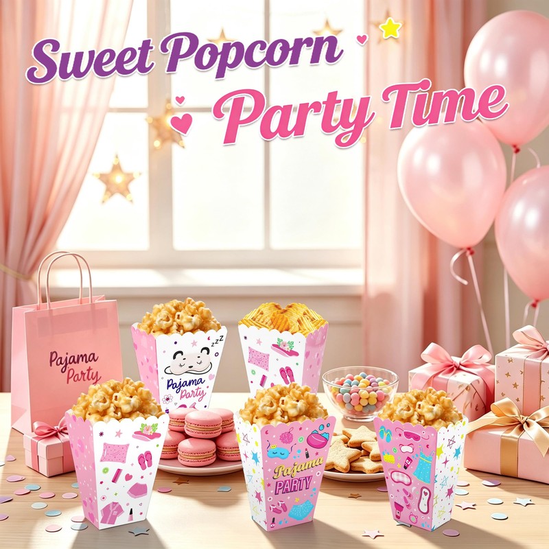 24 Pack Pajama Party Popcorn Boxes Pink Sleepover Snack Boxes