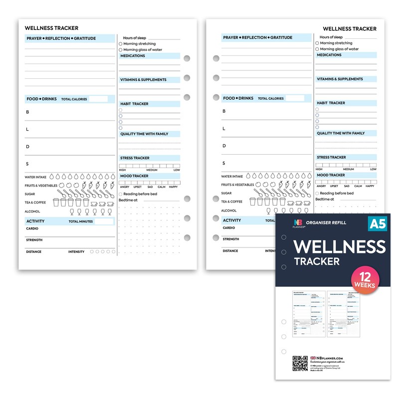 NBplanner A5 Wellness Tracker Organiser Refill Insert Filofax A5 Compatible