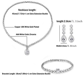 Hadskiss Jewelry Set for Women, White Gold Plated Wedding Party Jewelry for Bridal Bridesmaid, Necklace Dangle Earrings Set with White AAA Cubic Zirconia