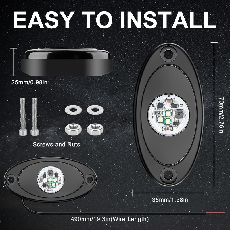 YONEDA Rock Lights for Trucks(8 Pods White with 11yd Wire)