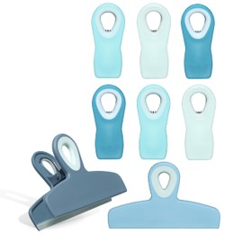 COOK WITH COLOR Set of 8 Bag Clips- 2 Large Heavy Duty Chip Clip and 6 Refrigerator Magnet Clips for Food Storage with Air Tight Seal Grip for Snack Bags and Food Bags (Light Blue Ombre)