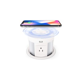 Pop Up Outlet for Countertop, Hidden Recessed Outlet, Power Strip Power Socket with Wireless Charger USB Charging Station, 4 US Plug+2 USB+1 RJ45 Port+1 HDMI Port for Office Conference Kitchen