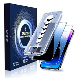 One Fish Screen Protector for Iphone 15 Pro Max with Anti-Peeping Film and Dust-Free Bubble-Free [2 Pack] Anti-Fingerprint Fall Protection Reinforced Glass Protective Film