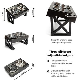 Pupsville Elevated Dog Bowl with Slow Feeder Attachment and Water Absorbent Mat - Adjustable Feeding for Small, Medium, Large Breeds - Promotes Healthy Eating and Digestion