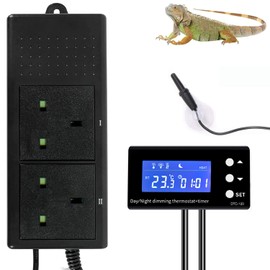 XIEHUZA Digital Dimming Thermostat, Day & Night Timer Reptile Temperature Controller, PID Dimmer Thermostat Socket for Incubation, Heat Lamp, Terrarium, Aquarium with Waterproof Sensor Probe