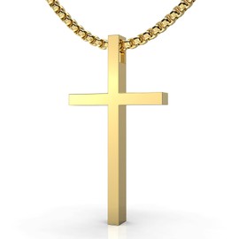 FUTPLOR Cross Necklace, Stainless Steel Gold Cross Pendant Necklaces Unisex Religious Cross Jewelry for Prayer Christian Faith Gifts First Communion Simple Style Necklace 24 Inches Box Chain