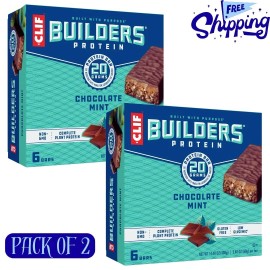 CLIF BUILDERS Protein Bars Chocolate Mint Gluten Free (2.4oz, 12 Ct)